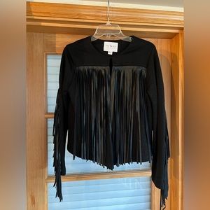 Black Fringe Jacket - size S - Velvet by Spencer and Graham
